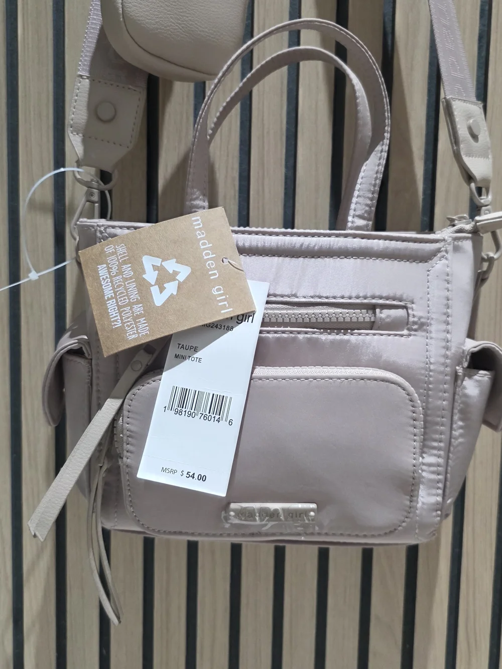 Madden Girl TAUPE Crossbody Mini Tote Bag with Removable Strap